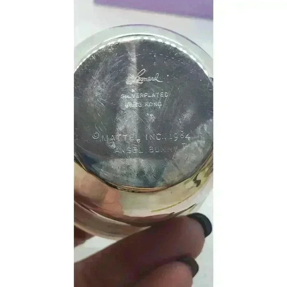 Vintage Angel Bunny SilverPlate Baby Cup Lid & Spoon Set NIB Mattel X Leonard - Picture 4 of 9